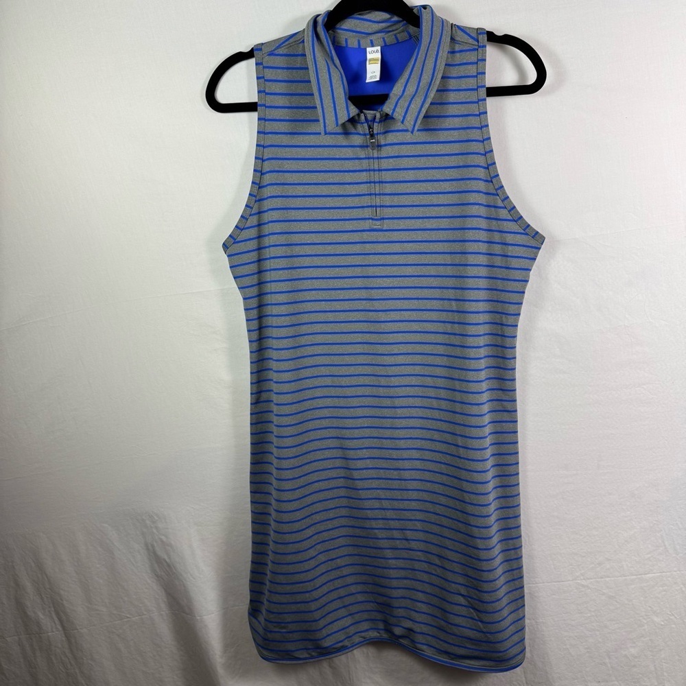Lole Blue and Gray Striped Sleeveless Shirt Women’s Size L